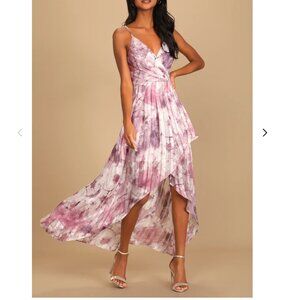 An Enchanting Dream Purple Multi Print High-Low Maxi Dress